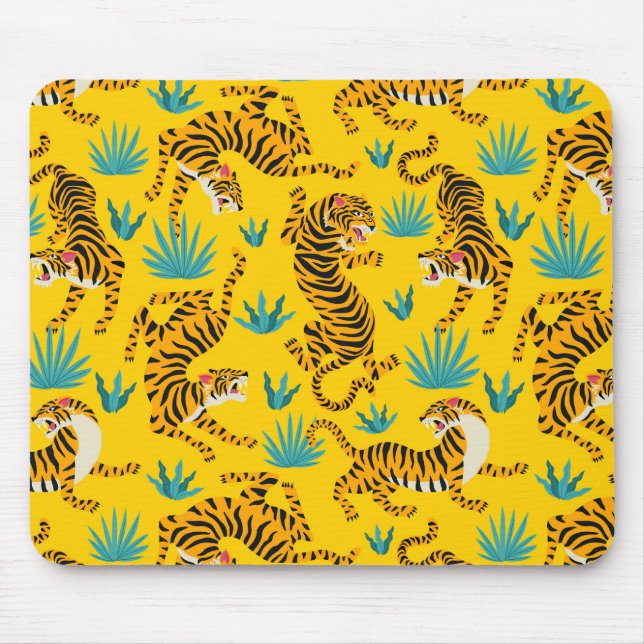 Gold Asian Tiger Pattern Mouse Pad (Front)