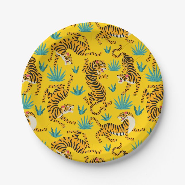 Gold Asian Tiger Pattern Paper Plates (Front)