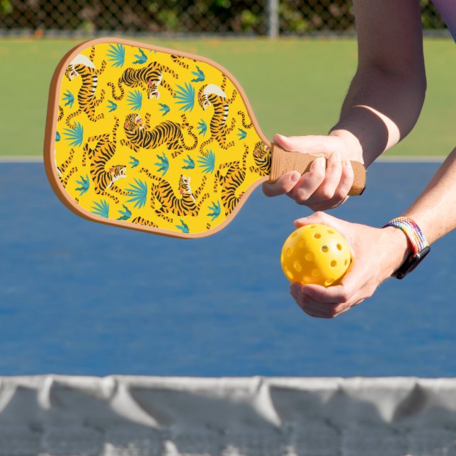 Gold Asian Tiger Pattern Pickleball Paddle (Insitu)