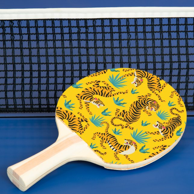 Gold Asian Tiger Pattern Ping Pong Paddle (Insitu)
