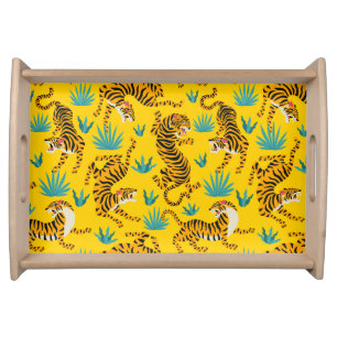 Gold Asian Tiger Pattern Serving Tray