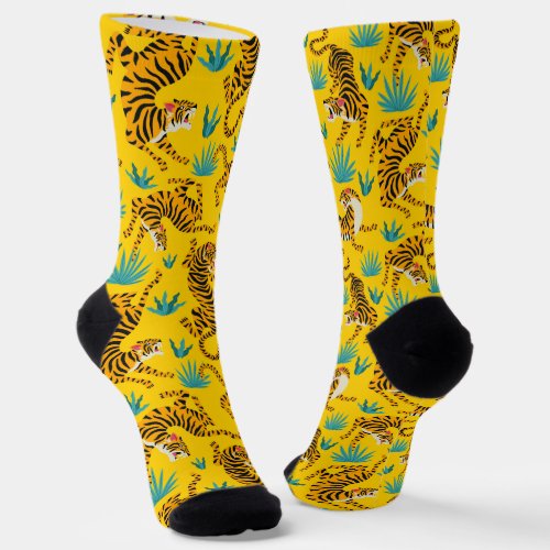 Gold Asian Tiger Pattern Socks