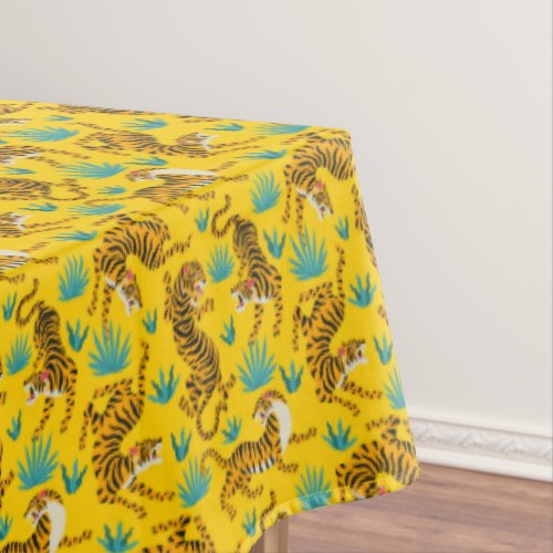 Gold Asian Tiger Pattern Tablecloth