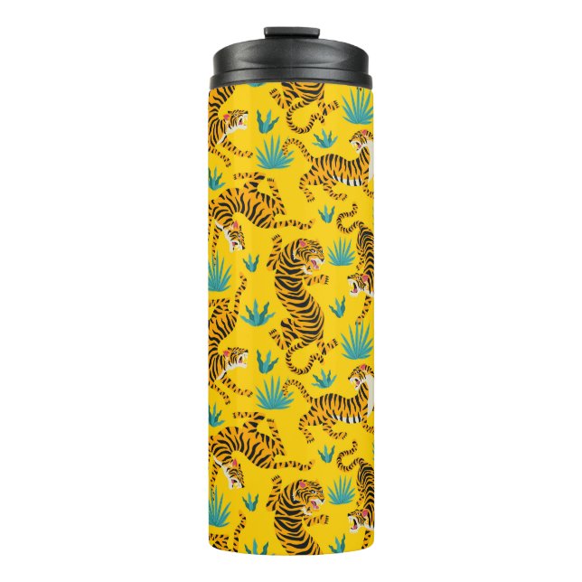 Gold Asian Tiger Pattern Thermal Tumbler (Front)