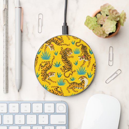 Gold Asian Tiger Pattern Wireless Charger