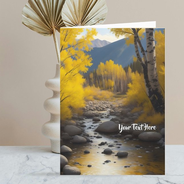 Gold Aspen Trees Rocky Stream Painting 2 Your Text Announcement (Creator Uploaded)