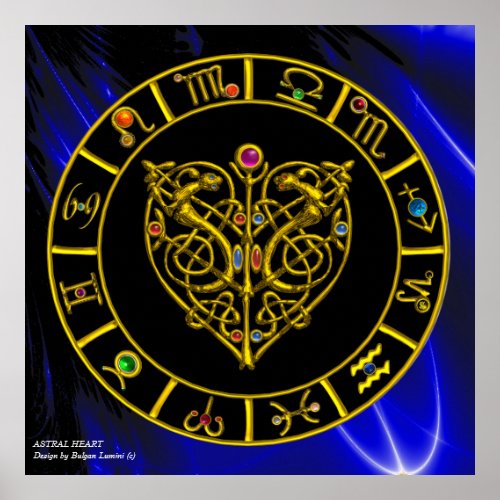 GOLD ASTRAL HEART ZODIAC SIGNS Black Blue