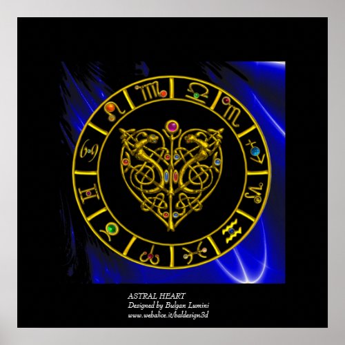 GOLD ASTRAL HEART ZODIAC SIGNS Black Blue