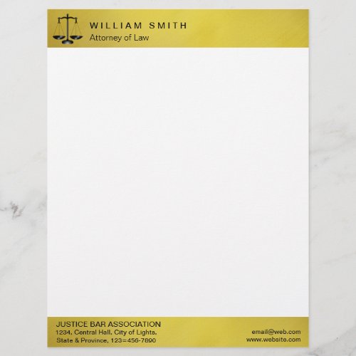 Gold Attorney At Law Metal Legal Scale Lawyer Letterhead