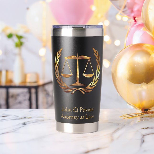 Gold Attorney Scales of Justice Custom Insulated Tumbler (Bachelor Party (Rotated))