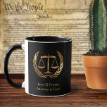 Gold Attorney Scales of Justice Custom Mug<br><div class="desc">Elegant Gold scales of justice attorney name template custom mug. Perfect gift for lawyers,  judges or law students.</div>