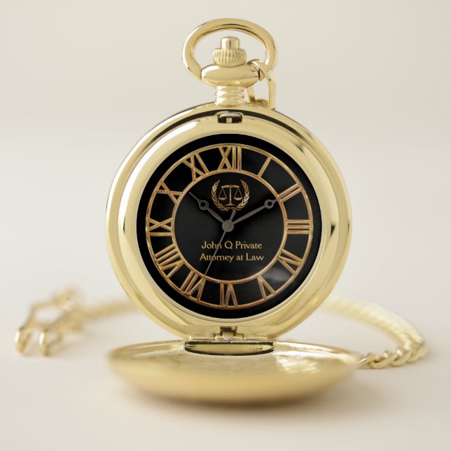 Gold Attorney Scales of Justice Pocket Watch (Inside)
