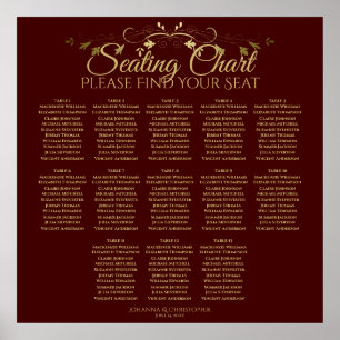Gold & Auburn Brown 13 Table Wedding Seating Chart