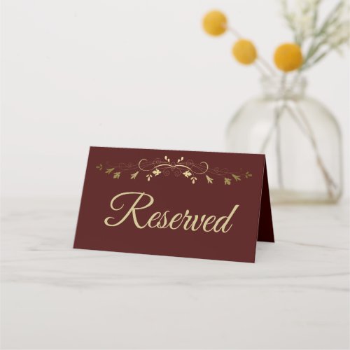 Gold  Auburn Brown Elegant Wedding Reserved Place Card