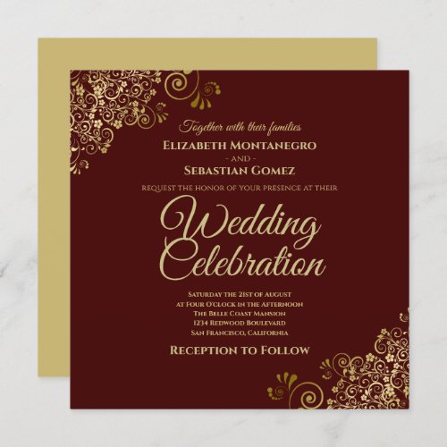 Gold Auburn Brown Simple Elegant Square Wedding Invitation