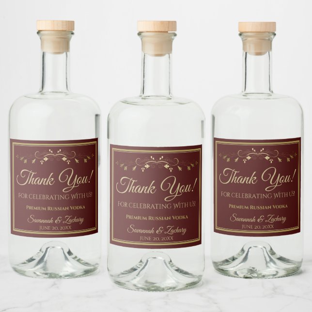 Gold & Auburn Brown Wedding Thank You Liquor Bottle Label (Bottles)
