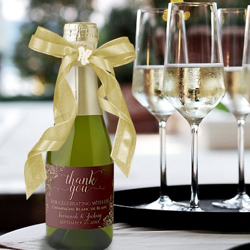 Gold  Auburn Brown Wedding Thank You Mini Sparkling Wine Label