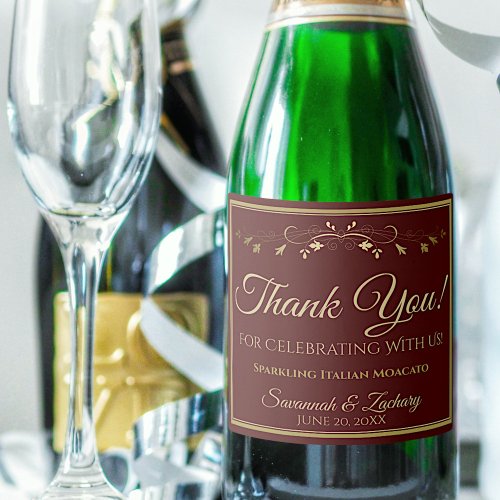 Gold  Auburn Brown Wedding Thank You Sparkling Wine Label