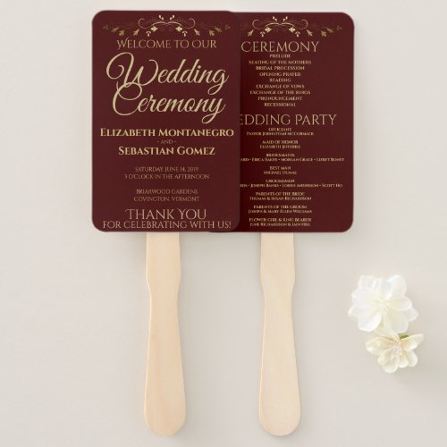 Gold  Auburn Elegant Flourish Wedding Program Hand Fan