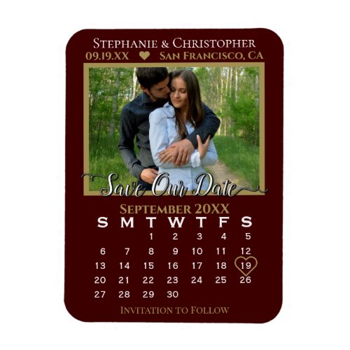 Gold  Auburn Photo Calendar Save Our Date Wedding Magnet