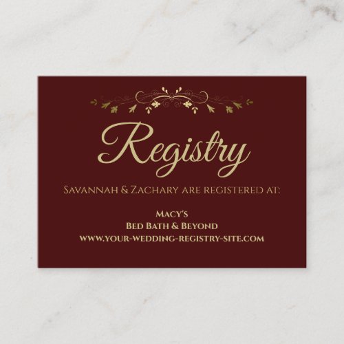 Gold  Auburn Vintage Border Wedding Registry Enclosure Card