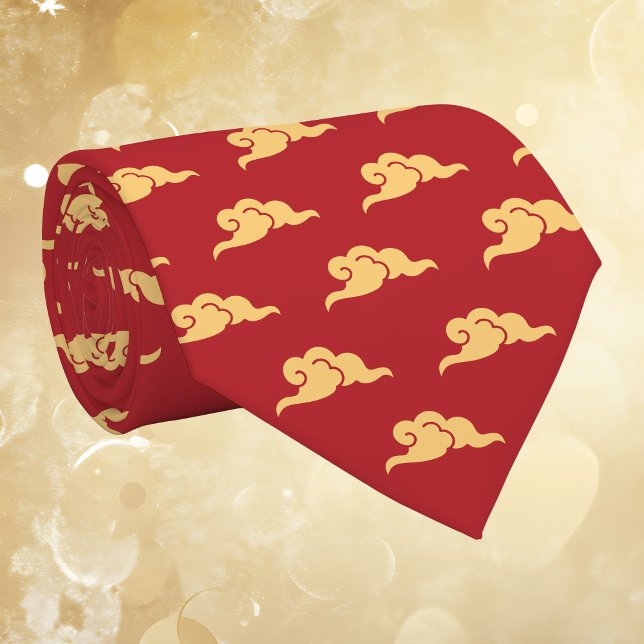 Gold Auspicious Clouds Yunwen Red Lunar New Year  Neck Tie (Creator Uploaded)