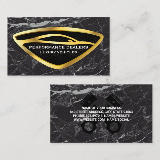 Gold Auto Car Logo | Black Marble Luxury Business Card (Front/Back)