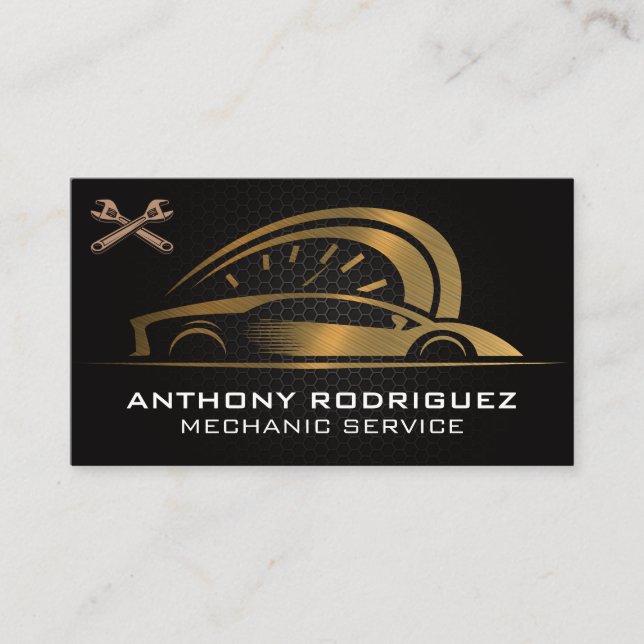 Gold Auto Logo | Carbon Fiber | Wrenches Business Card (Front)