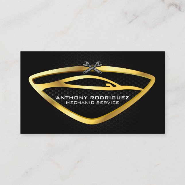 Gold Auto Wrench Logo | Carbon Fiber Business Card (Front)