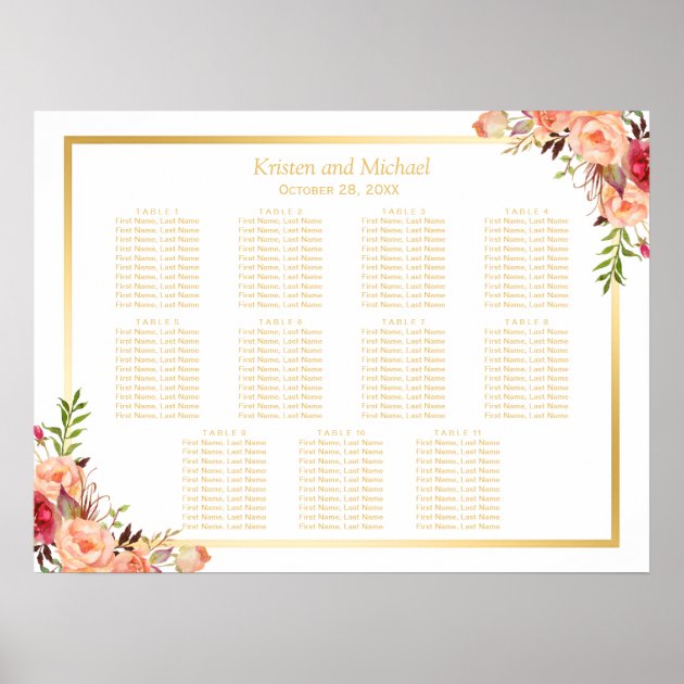 Gold Autumn Flowers Fall Wedding Seating Chart