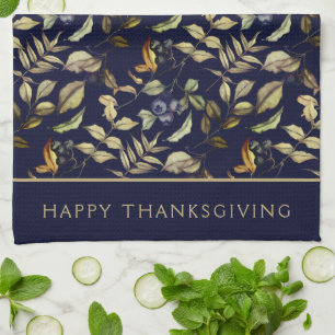 Gold Autumn Leaves & Berries Custom Kitchen Towel