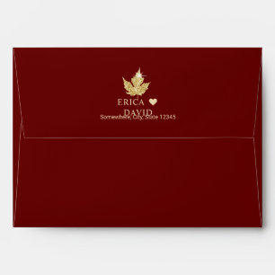 Gold Autumn Leaves Burgundy Red Fall Wedding Envelope