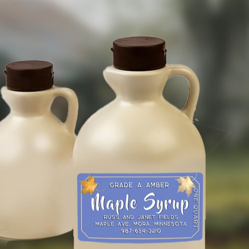 Gold Autumn Leaves Maple Syrup on Sky Blue Label