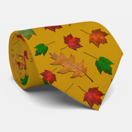 Gold Autumn Leaves Pattern Neck Tie
