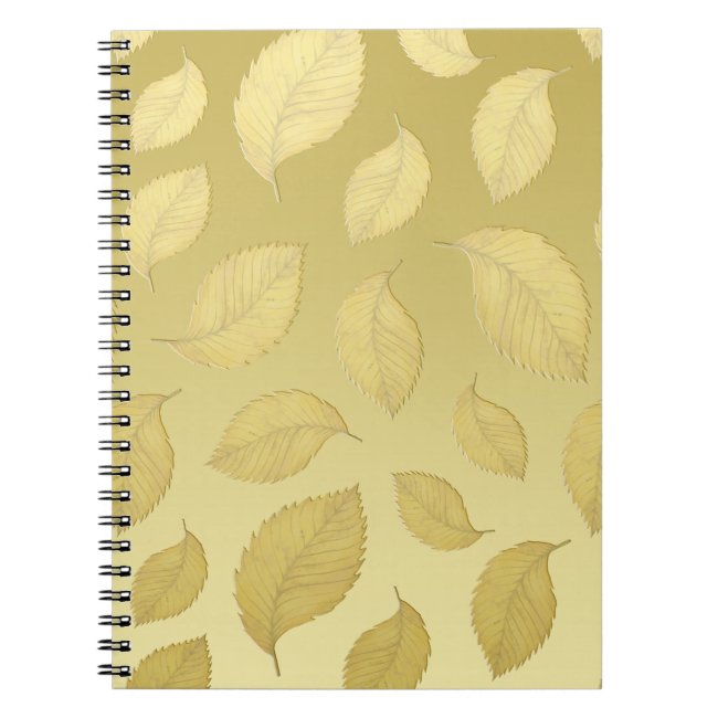 Gold Autumn Leaves Pattern - Spiral Notebook