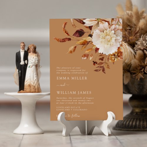 Gold Autumn Modern Watercolor Terracotta Wedding Invitation