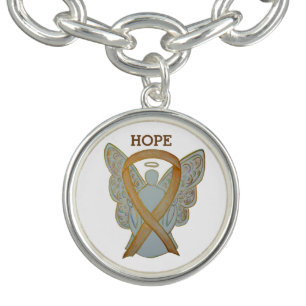 Gold Awareness Ribbon Angel Charm Bracelet Jewerly