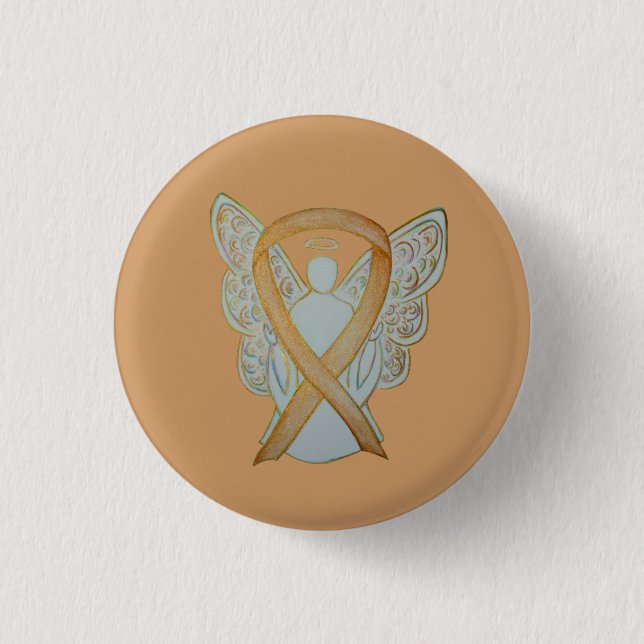 Gold Awareness Ribbon Angel Custom Art Pin (Front)