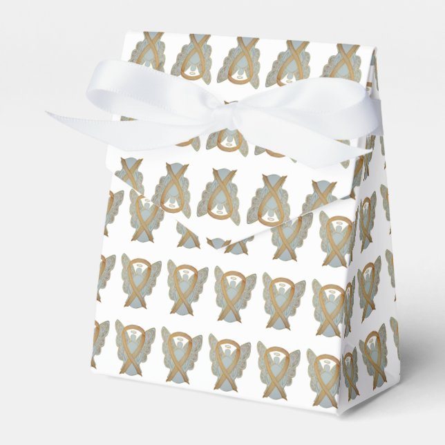 Gold Awareness Ribbon Angel Party Favor Boxes (Front Side)