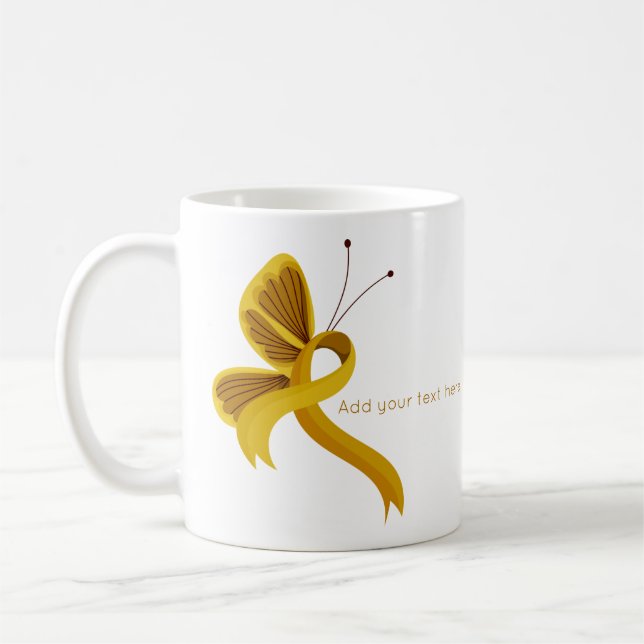 Gold Awareness Ribbon Butterfly Coffee Mug (Left)