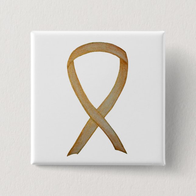 Gold Awareness Ribbon Custom Art Pin (Front)