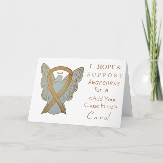Gold Awareness Ribbon Custom Cause Angel Cards (Front)