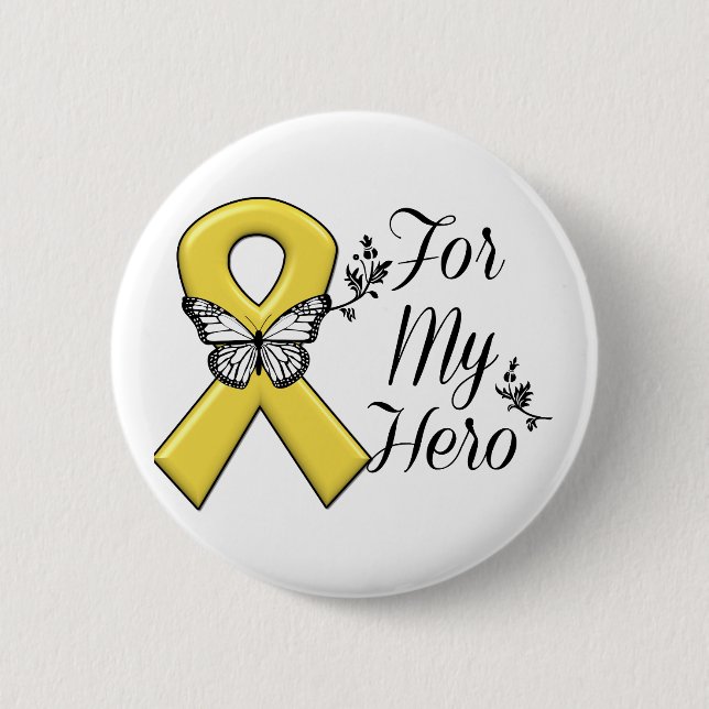 Gold Awareness Ribbon For My Hero Button (Front)