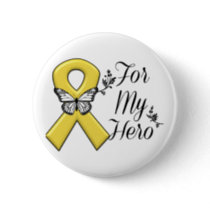 Gold Awareness Ribbon For My Hero Button