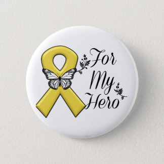 Gold Awareness Ribbon For My Hero Button