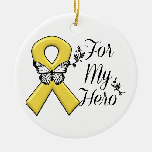 Gold Awareness Ribbon For My Hero Ceramic Ornament