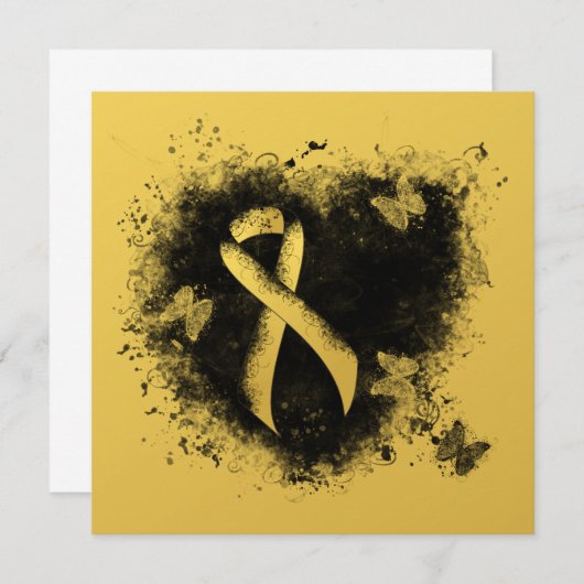 Gold Awareness Ribbon Grunge Heart (Front/Back)