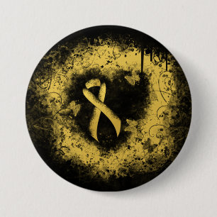 Gold Awareness Ribbon Grunge Heart Button