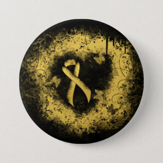 Gold Awareness Ribbon Grunge Heart Button