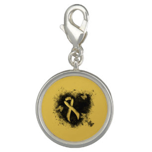 Gold Awareness Ribbon Grunge Heart Charm